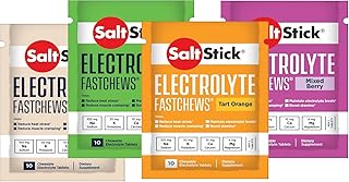 SaltStick FastChews – Electrolyte Chewable Tablets – 4 Test Pack (4 Bags, 10 Tablets Each) – Assorted Flavours