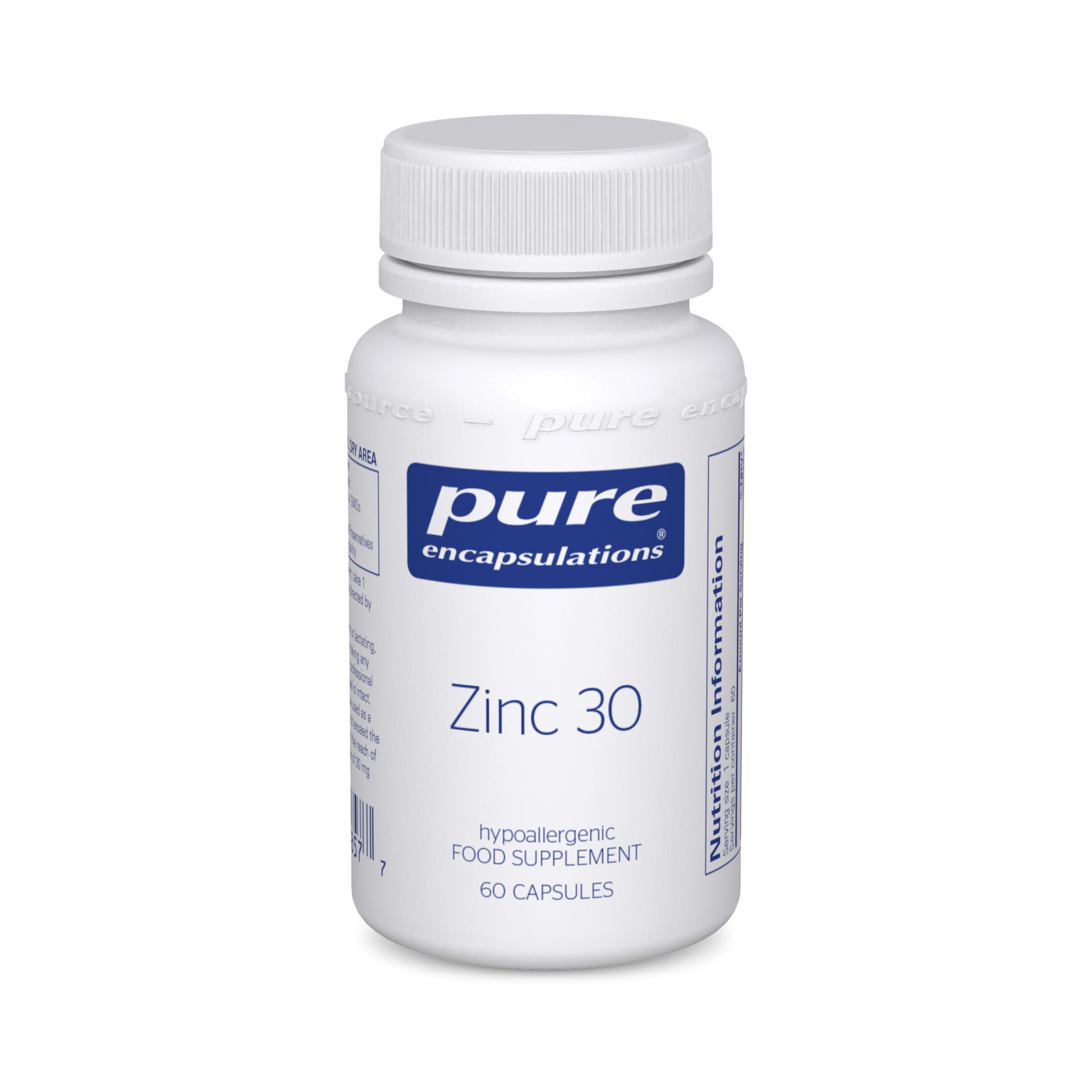 Zinc 30 - Zinc Picolinate 30mg - Highly Absorbable Hypoallergenic Supplement - 60 Capsules