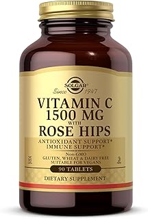 Vitamin C 1500 mg (1.5 Grams) with Rose Hips Tablets - Pack of 90 - Supports Immunity - Potent Antioxidant for Tiredness and Fatigue - Collagen Formation - Vegan