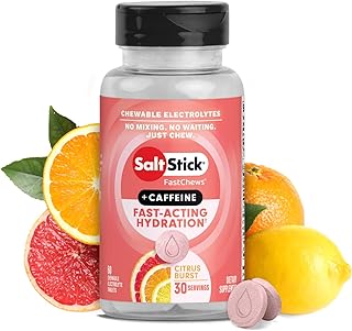 SaltStick Chewable Electrolytes with Caffeine - 60 Citrus Burst Electrolyte Energy Tablets - Just Chew It, Electrolyte Energy Chews for Hydration - 60 Count