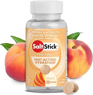 SaltStick FastChews Electrolytes - 60 Chewable Electrolyte Tablets - Salt Tablets for Running, Fast Hydration, Leg Cramps Relief, Sports Recovery - Non-GMO, Vegan, Gluten Free (Peach)