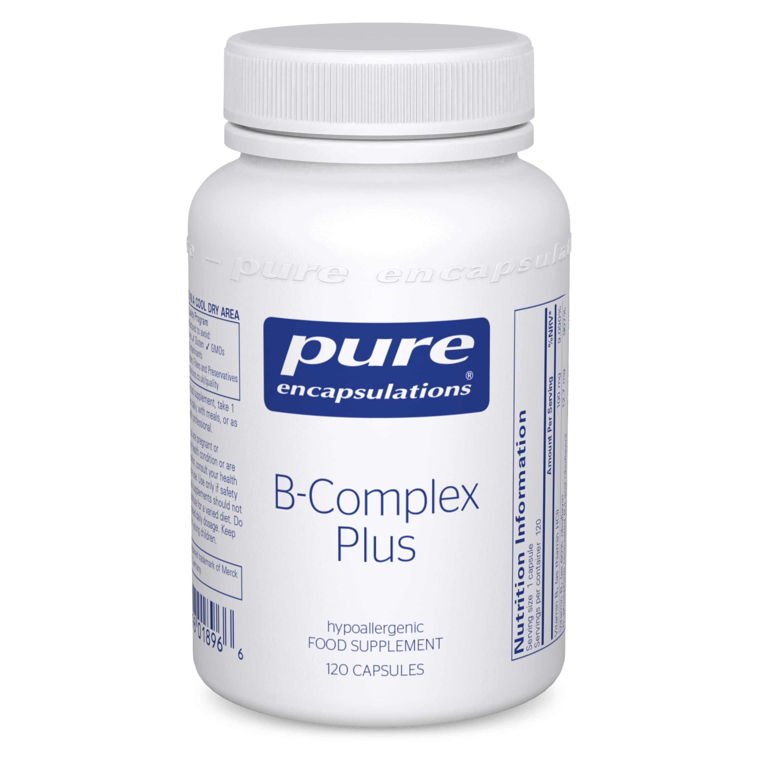 Vitamin B-Complex Plus - B Vitamin Formula with Active Folate - for Cardiovascular Health, Memory, Skin & Hair - 60 Capsules