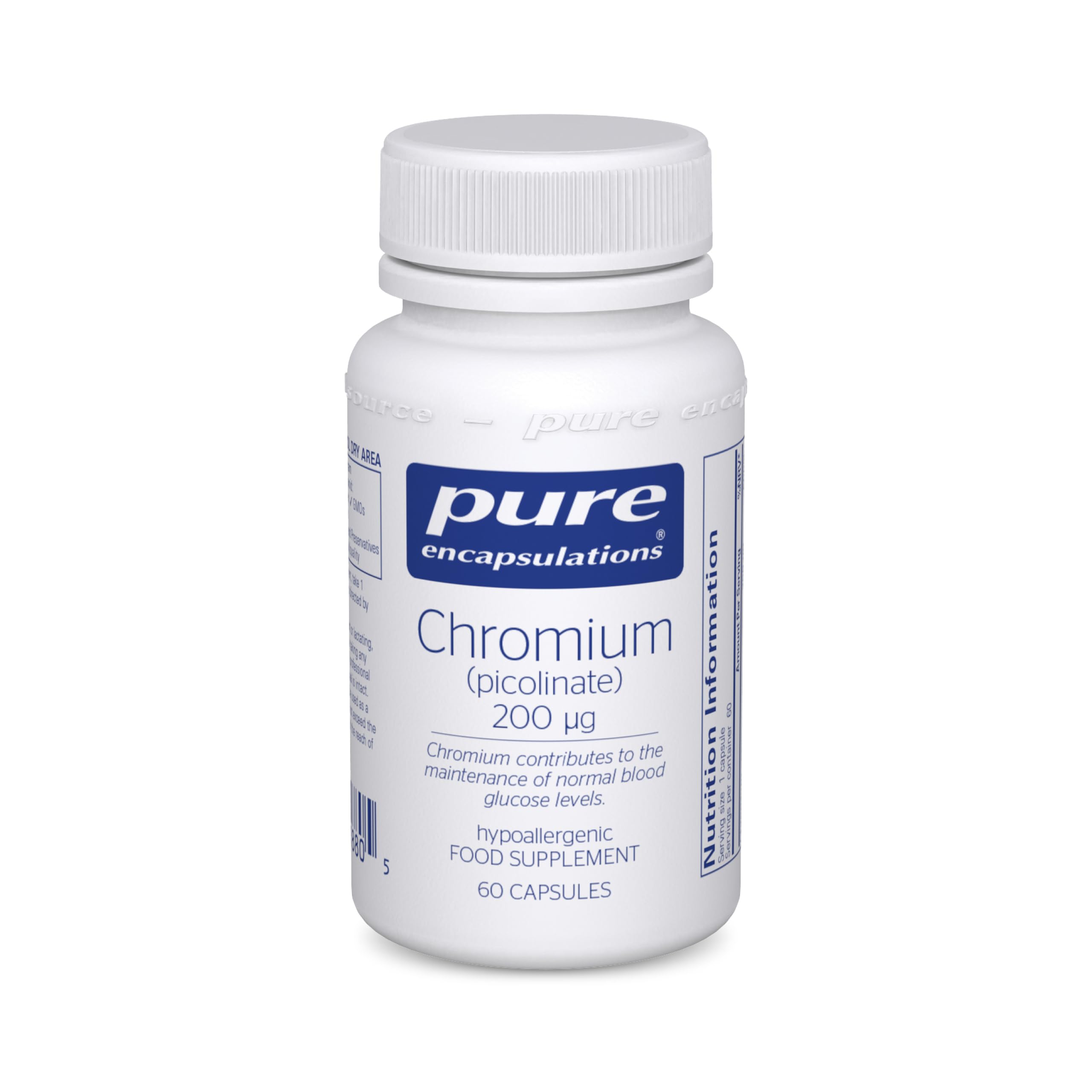 Chromium Picolinate 200 mcg - Hypoallergenic Weight Maintenance Supplement - 60 Capsules