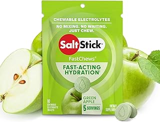 SaltStick Fastchews, Electrolyte Replacement Tablets for Rehydration, Exercise Recovery, Youth & Adult Athletes, Hiking & Sports Recovery, 1 x Packet of 10 Tablets (Green Apple)