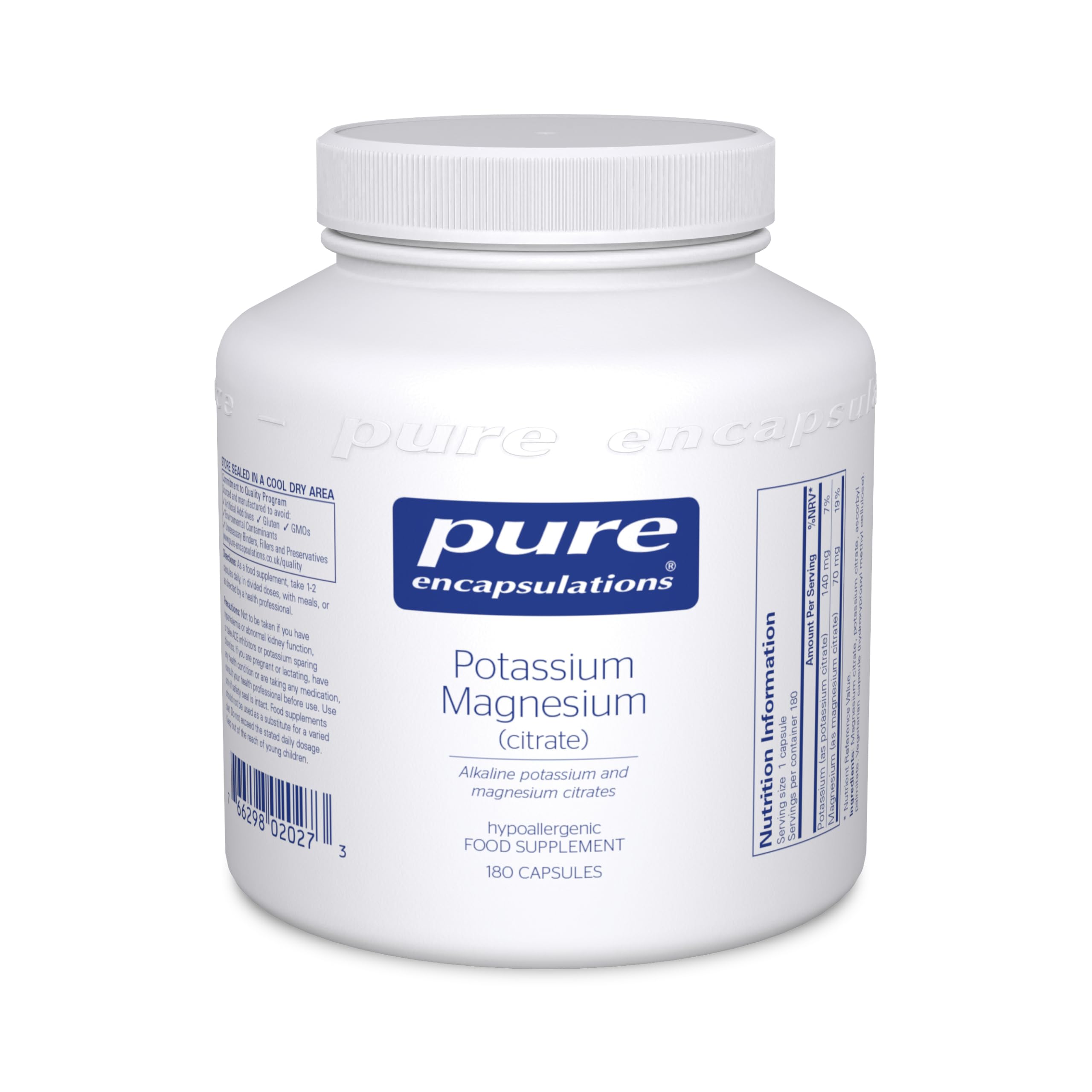 Potassium Magnesium (Citrate) - Electrolyte Combination for Blood Pressure, Nerves and Muscles - 180 Vegetarian Capsules