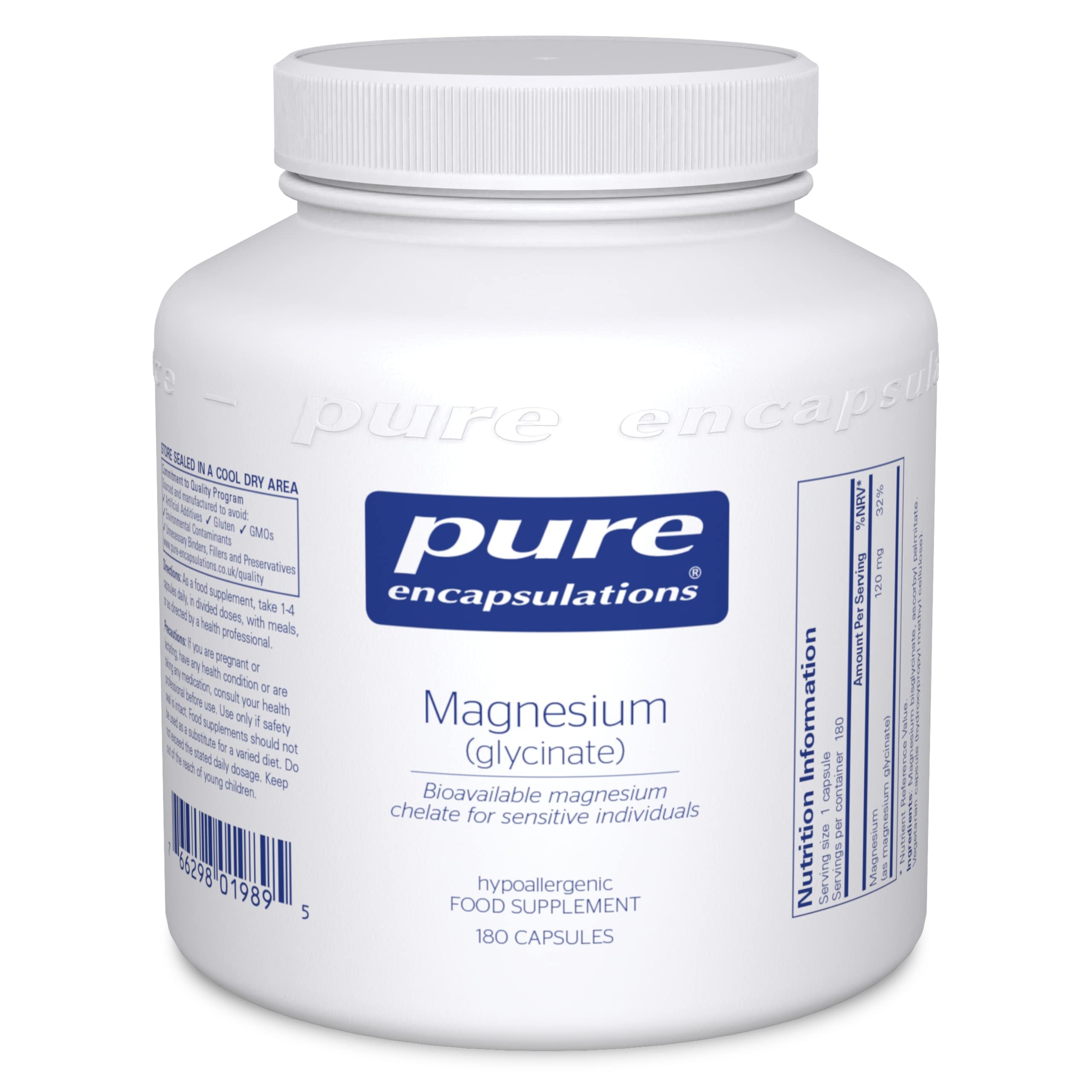 Magnesium Glycinate 120mg - Bioavailable Magnesium Chelate Tiredness and Fatigue Supplement - 180 Capsules