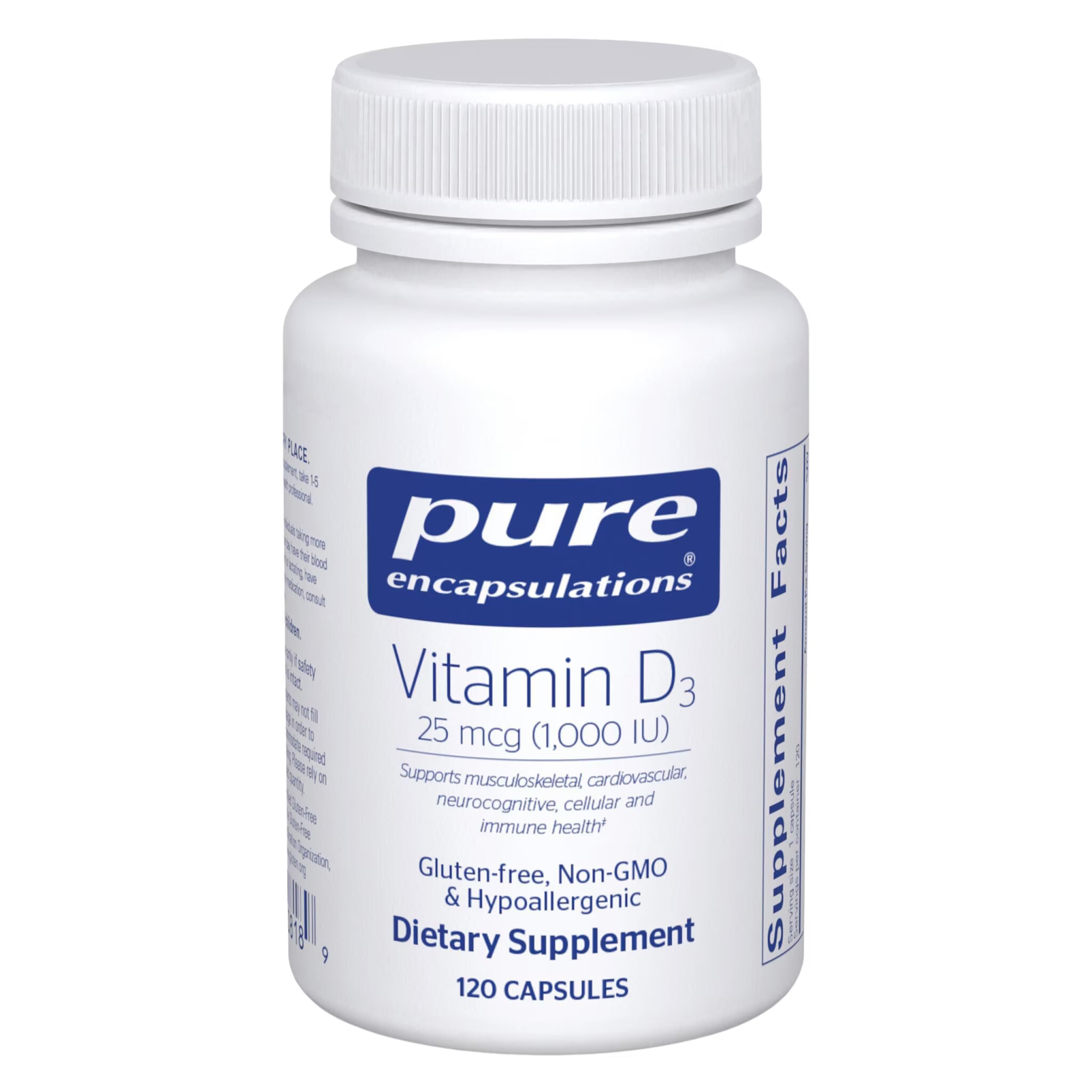 Vitamin D3 1,000 IU - Hypoallergenic Vitamin D Supplement - Immune System, Bone and Muscle Function Support - 120 Capsules