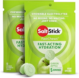 SaltStick Fastchews, Electrolyte Replacement Tablets for Rehydration, Exercise Recovery, Youth & Adult Athletes, Hiking & Sports Recovery, 2 x Packet of 10 Tablets (Green Apple)