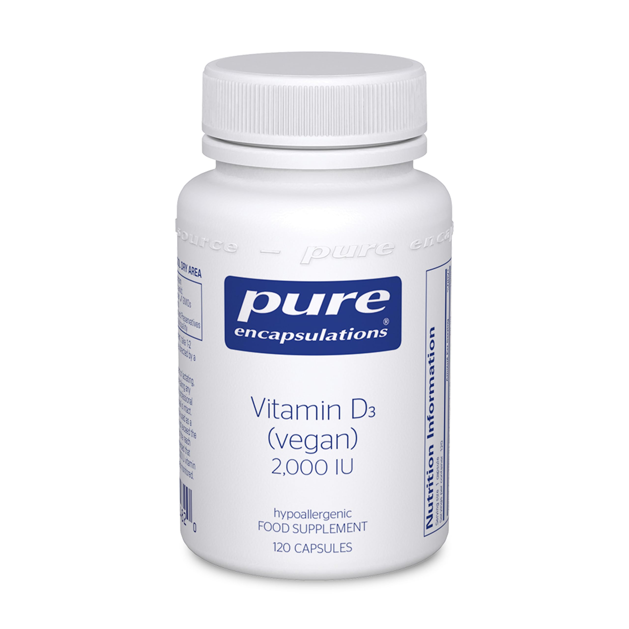 Vitamin D3 2,000 IU (Vegan) - Hypoallergenic Vitamin D Supplement - Immune System, Bone and Muscle Function Support - 120 Vegan Capsules