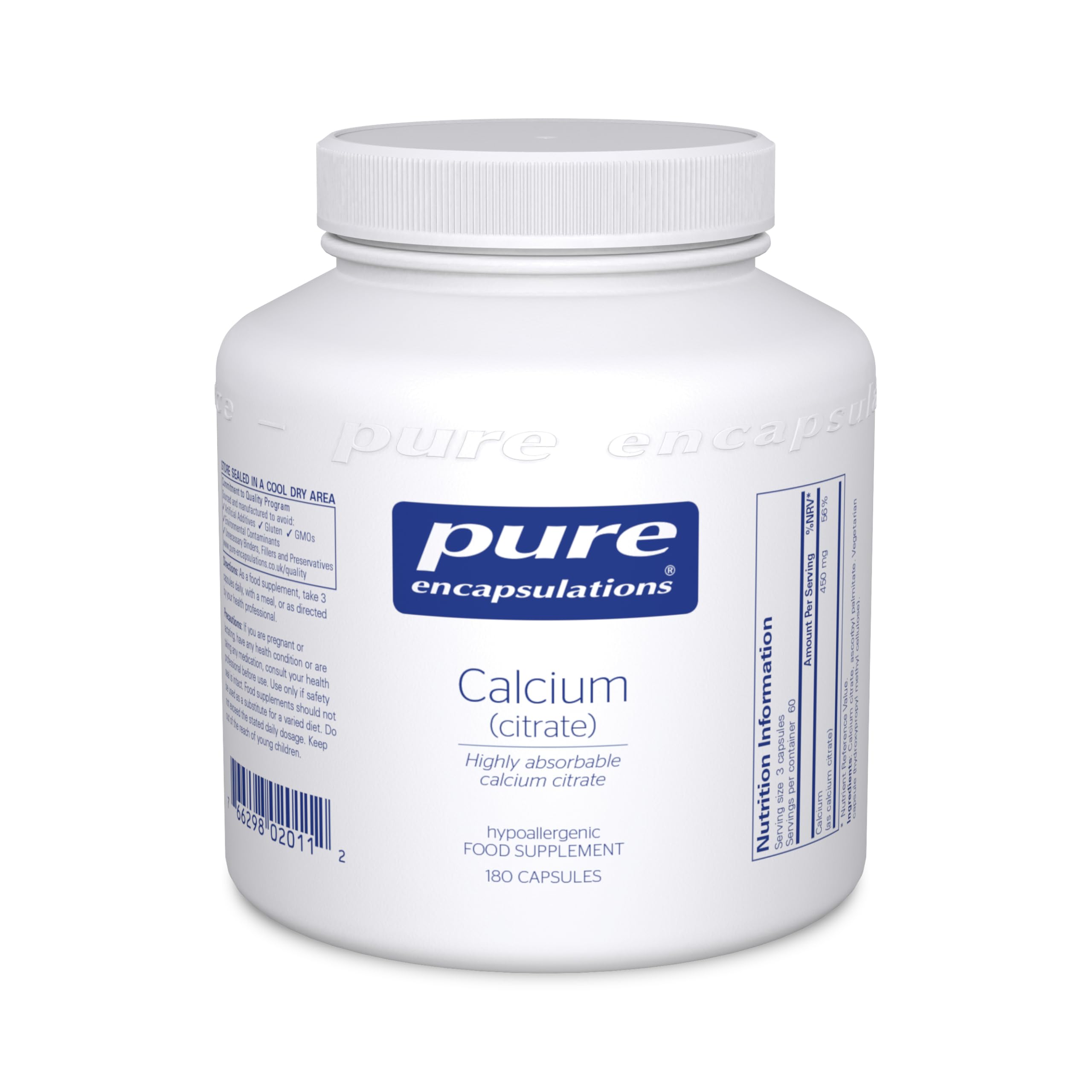 Calcium (Citrate) - Highly Absorbable Calcium Citrate Supplement - for Bones and Teeth - 180 Capsules
