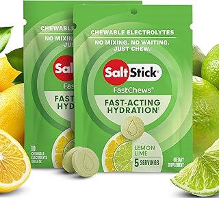 SaltStick Fastchews, Electrolyte Replacement Tablets for Rehydration, Exercise Recovery, Youth & Adult Athletes, Hiking & Sports Recovery, 2 x Packets of 10 Tablets (Lemon Lime)