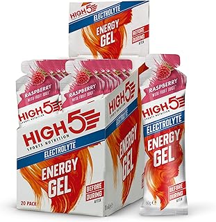Energy Gels with Electrolytes - Quick Release Sports Gels for Peak Performance - Natural Fruit Juice & Caffeine-Free - Energy Boost for Running, Cycling, Endurance (Raspberry, 20 x 60g)