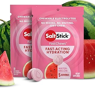 SaltStick Fastchews, Electrolyte Replacement Tablets for Rehydration, Exercise Recovery, Youth & Adult Athletes, Hiking & Sports Recovery, 2 x Packets of 10 Tablets (Watermelon)