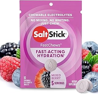 SaltStick Fastchews, Electrolyte Replacement Tablets for Rehydration, Exercise Recovery, Youth & Adult Athletes, Hiking & Sports Recovery, 1 x Packet of 10 Tablets (Mixed Berry)
